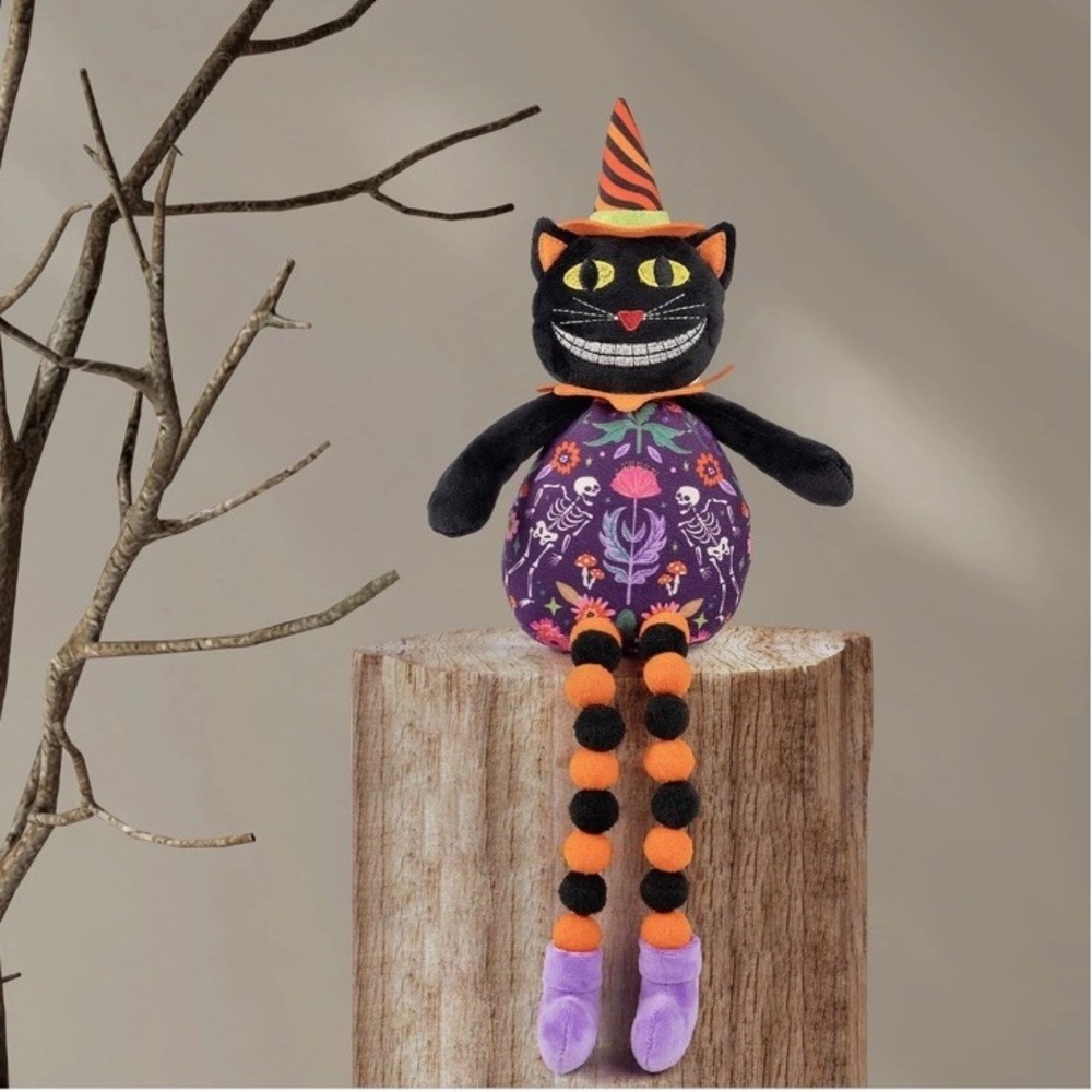 Halloween Plush Vintage Style Black‎ Cat 18" Table Decor Shelf Sitter NEW!